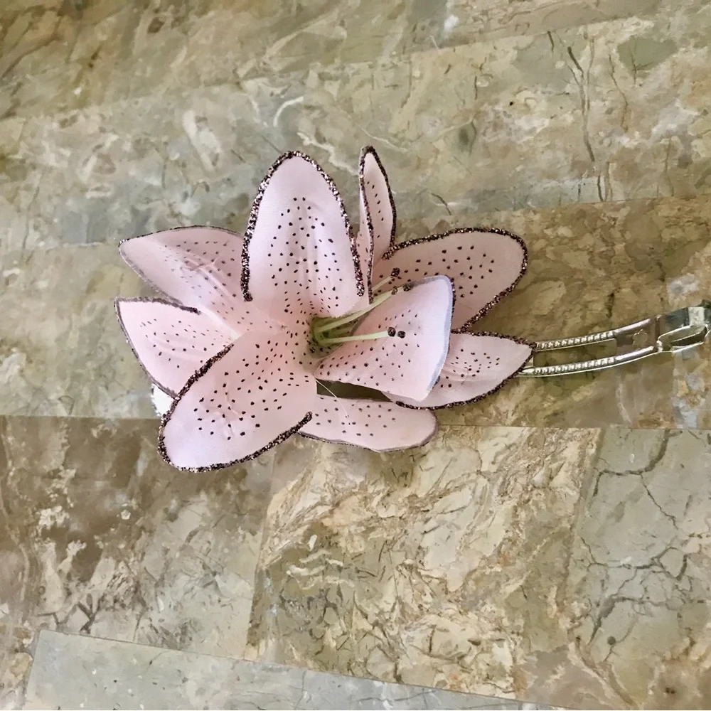 🔥Pink Orchids Hair Clip Barrette Pink/Green‎